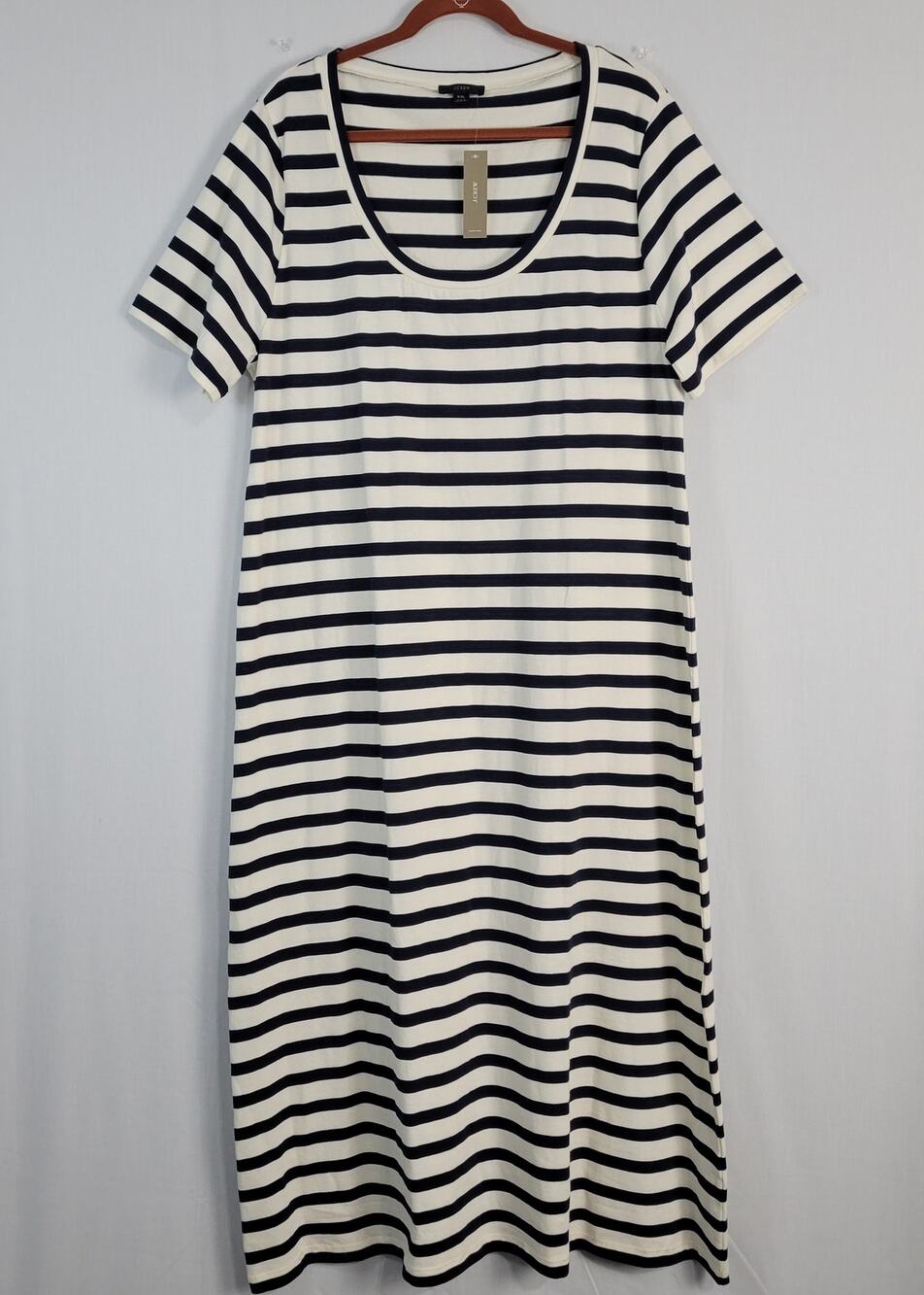 J.Crew Striped Scoop Neck Knit Maxi T-Shirt Dress size XXL Casual Nautical, New